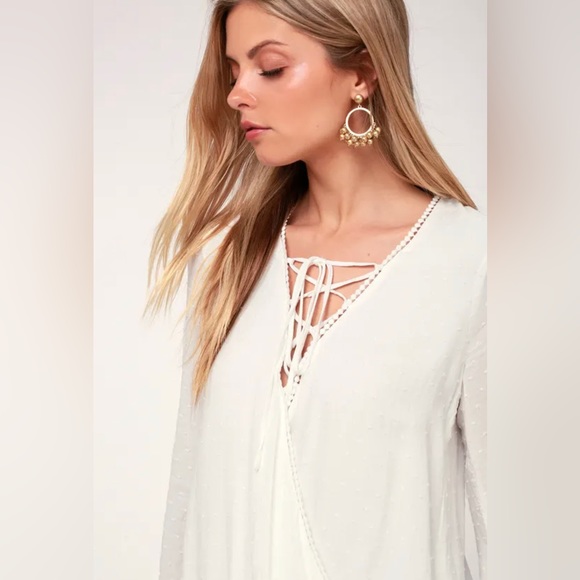 Morningside White Lace-Up Bell Sleeve Surplice Top - Picture 1 of 14